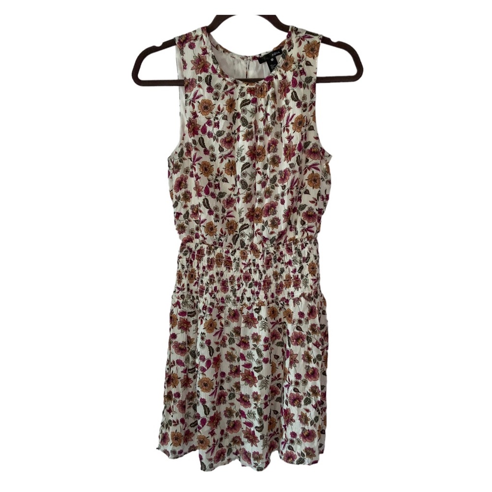 AQUA Smocked Metallic Floral Print Mini Dress Sz XS